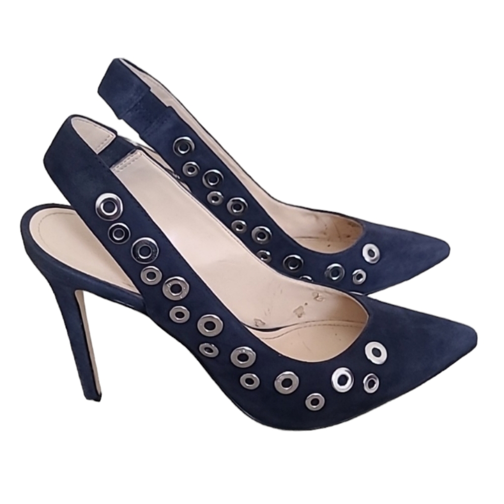 Nine West Navy Suede Tatin Pointed Toe Slingback Pumps